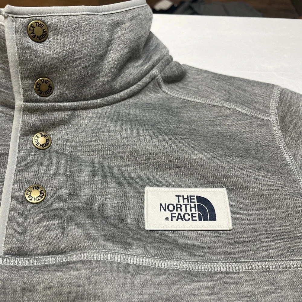 The North‎ Face Wool Sherpa Gray Fleece Lined Quarter Snap Pullover Men's Medium
